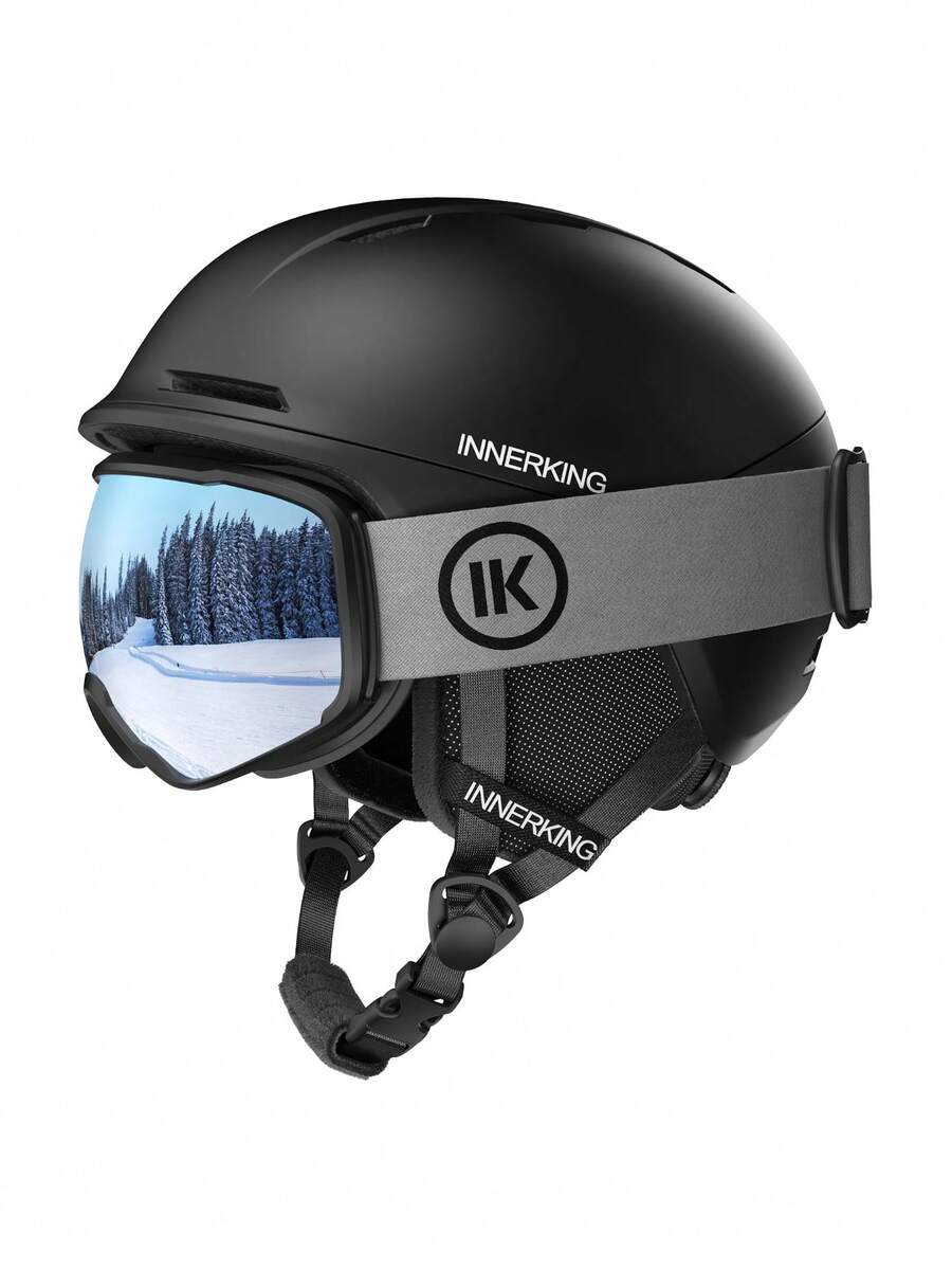 Snowboard Helmet Set With Goggles For Adults, Sturdy PC Shell & Shock-Absorbing EPS Foam & Soft Lining, Snow Sports Helmet And Glasses For Men And Women - 黑色 - 查看 1