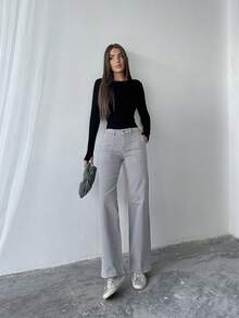 Pantalones anchos de mujer con estampado de piedra - Gris - Ver 3