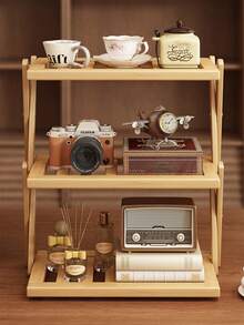 1-Piece Bamboo Storage Rack, Multi-Tiered Bamboo Countertop Display Stand With Stylish Lacquer Finish - Perfect For Storing Cups, Books, And Spices - Ideal For Kitchen, Living Room, Or Office Decor & Organization | Modern Bookshelf Design | Durable Bamboo Bookshelf, Bamboo Shelving Unit - Multicolor - View 6