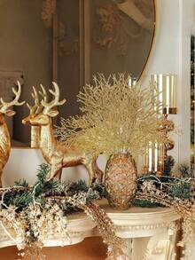 10 piezas Ramitas artificiales de cedro con purpurina dorada, Ramas y tallos de cedro falso, Adornos navideños con hojas de pino con purpurina, Hojas y tallos de cedro artificiales para manualidades DIY, coronas y decoración del hogar, Hojas falsas adecuadas para árboles, coronas y decoración del hogar