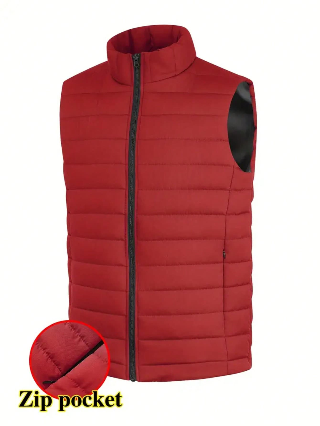 男士冬季加厚羽绒背心，加厚保暖背心，休闲无袖保暖加厚羽绒背心外套 - 紅色 - 查看 1