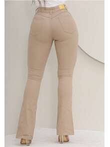 Women's Flare Jeans, High Waist, Bell Bottom - 卡其色 - 查看 8
