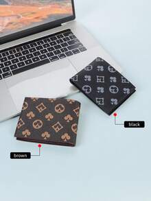 Billetera de hombre, estampado de moda, diseño de flor de ciruelo y geométrico, múltiples ranuras para tarjetas, billetera corta de piel sintética suave PU con monedero con cremallera, regalo de Halloween