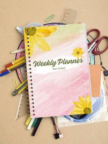 week plan 1件 A5 螺旋裝訂週計畫本－無日期日計畫本，附任務核對清單、專注框與習慣追蹤器－適合學校辦公用品的桌面日記本，萬聖節女性與男性學校用品禮物 - 粉色 - 查看 3