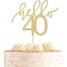 1 件金色闪光 Hello 40 蛋糕装饰 - 欢呼庆祝 40 岁生日 - 40 岁精美蛋糕装饰 - 结婚周年派对标志装饰 - 彩色 - 查看 12