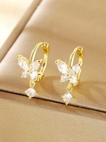 1 对优雅铜锆石几何圆圈和蝴蝶设计小耳环，适合女孩的多功能生日礼物 - 彩色 - 查看 9