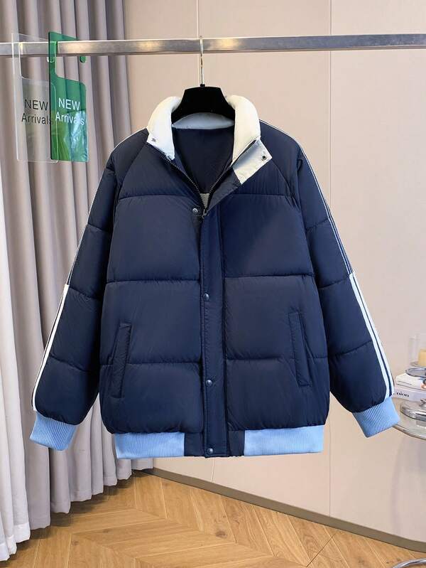 Thickened Contrasting Thicken Jacket Women's 2025 Winter New Korean Casual Padded Bread Jacket Design Warm Cotton Jacket