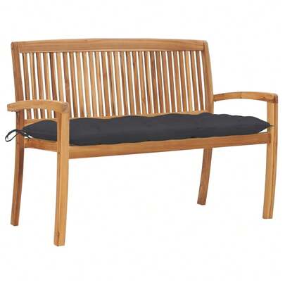 vidaXL Outdoor Patio Bench Stacking Patio Bench With Cushion Solid Wood Teak