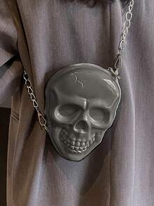 BAILEE 1 chiếc túi hình đầu lâu bằng silicon màu trơn, phong cách punk thời trang, chủ đề Halloween, có khóa kéo và dây xích kim loại, túi đeo chéo dành cho nữ, phù hợp cho các bữa tiệc chủ đề Halloween, phối hợp với trang phục Halloween và làm quà tặng Halloween, hoàn toàn phù hợp với trang phục Halloween. - Bạc - Xem 6