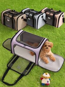 1pc New Portable Pet Carrier Bag For Dogs Cats Puppies, Airline Approved Travel Pet Carrier With Breathable Mesh Windows, Soft Sided Foldable Dog Cat Travel Bag, Large Capacity Pet Tote With Zipper, Adjustable Shoulder Strap And Handles, Lightweight Comfortable Puppy Carrier For Small Medium Pets
