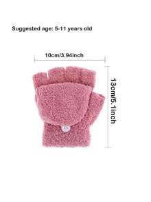 儿童露指手套可转换连指手套翻盖手套幼儿冬季柔软针织手套适合男孩和女孩 - 彩色 - 查看 4