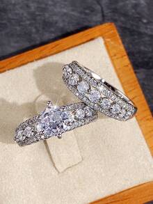 2 PC/Set Luxury Cubic Zirconia Ring For Women For Valentine's Day Gift Wedding Anniversary Party Jewelry