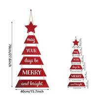 1/2/170 Sets Available, 6 Pcs/Set Merry Christmas May Your Days Be Merry And Bright Red Christmas Tree Shaped Stars Blessing Slogans Wooden Wall Decoration, Welcome Sign Decoration, Fun Countryside Fireplace Decoration, Winter And Christmas Themed Party Home Decoration, Shopping Center Wall Decoration - Multicolor - View 2