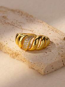 1 Chiếc Nhẫn Bánh Sừng Bò Hình Mái Vòm Phong Cách Tối Giản Sang Trọng Cho Nữ Bánh Sừng Bò Vàng Xoắn Chunky Nhẫn Đeo Tay Thép Không gỉ Mạ Vàng 18K Phụ Kiện Trang Sức Thời Trang Quyến Rũ Kích Thước 6 Đến Kích Thước 8 - Vàng - Xem 9