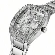 Guess Relógio Multifuncional de Quartzo com Cristal Phoenix GW0094G3 para Homens, Pulseira de Aço Inoxidável Preta, Mostrador em Formato de Barril, Relógio de Pulso de Luxo, Adequado para Uso Diário e Estilo de Rua, Presente da Moda para Homens, Ideal para Namorado - Prata - Visão 3