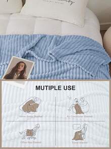 1pc Soft, Warm, Breathable, Lightweight Blanket, Simple & Fashionable Design In Blue, Suitable For Sofa, Bedroom, Living Room, Versatile Comfort, Travel Essential, Nap Blanket, Multiple Sizes Available, Machine Washable, Home Decor, Winter Decor