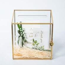 1pc Wedding Card Box With Slot And Lock - 9.5x4.5x11.8 Inches - Gold Glass Envelope Donation Box For Birthday Party Reception - Vintage Centerpiece, Decoration (Glass Box Only) - Vàng - Xem 2