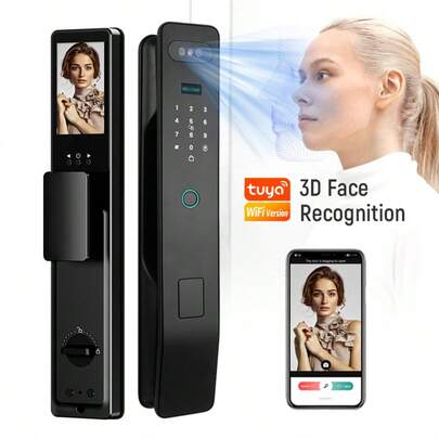 3D Face Recognition Biometric Electronic Door Lock with Security Camera Monitor Intelligent Fingerprint Password Key photo capture Remote Unlock,Tuya WIFI Smart Door Lock for Home Apartment