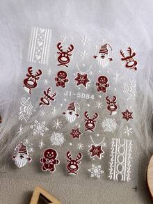 圣诞美甲贴纸指甲贴花 2 件 5D 自粘圣诞圣诞老人手套拐杖糖冬季雪花姜饼人圣诞设计滑块指甲贴纸女士美甲用品