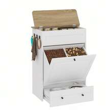 Advwin Dog Feeding Station With Storage Cabinet, Hidden Elevated Bowls For Medium & Large Dogs, Dog Food Cabinet Organizer With Slow Feeder, Stainless Steel Dog Bowls & Hooks For Pet Supplies - 白色 - 查看 1