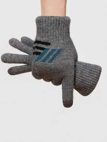 Luvas de inverno, fio de malha, tela sensível ao toque de cinco dedos com veludo grosso, luvas quentes para jogos, masculinas e estudantes, para viagem