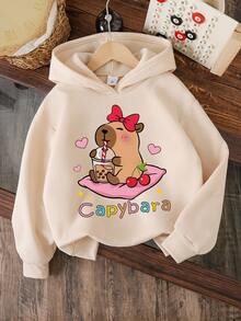 Toddler Capybara Pattern Warm Hooded Sweatshirt - Apricot - View 1