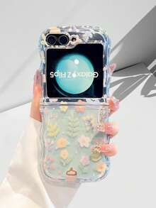 Flower Printed Sleek & Stylish Clear Crystal Shockproof Protective Cover, Anti-Drop Protection Clear Anti-Yellowing Phone Case Compatible With Samsung Galaxy Z Flip 7 Flip 6 Flip 5 Flip 4 Flip 3