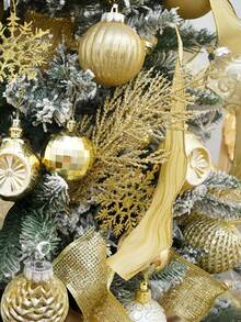 10 piezas Ramitas artificiales de cedro con purpurina dorada, Ramas y tallos de cedro falso, Adornos navideños con hojas de pino con purpurina, Hojas y tallos de cedro artificiales para manualidades DIY, coronas y decoración del hogar, Hojas falsas adecuadas para árboles, coronas y decoración del hogar