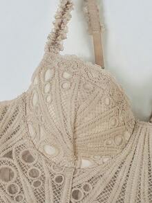 1 pieza Parte superior corta de encaje floral calada con textura verde menta, adecuada para uso diario/fiesta/boda