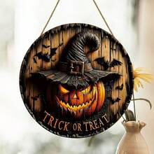 Décoration d'Halloween 2D Citrouille d'Halloween Sorcière Logo rond en bois Décoration créative Marque