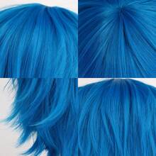 Parrucca da cosplay anime: capelli sintetici blu corti resistenti al calore - perfetta per feste di Ognissanti e eventi festivi