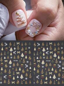 2片圣诞美甲贴纸，3D自粘全息金色圣诞树图案美甲贴花，DIY美甲用品 - 彩色 - 查看 3
