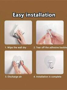 1pc/10pcs Strong Adhesive Clear Wall Hooks - Casual Style, Easy To Install, No Drilling Required, Plastic Heart Shaped Utility Hooks For Kitchen And Bathroom, Wall Mounted Storage Organizer Bathroom Organizer Bathroom Decor Fall Decor Back To School - Trong suốt - Xem 8