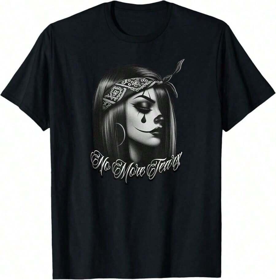 No More Tears Chicana Tattoo Chola Clown Gangster T-Shirt@DIS Gifts For Boyfriendgraphic Tees Men Shirts Streetwear White Shirt Black Shirt - màu đen - Xem 1