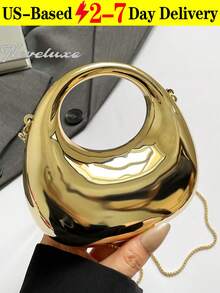 Gold Handbag, Evening Bag, Mirror Acrylic Crescent Box Tote, Oversized Crescent Bag, Fashion Multifunctional Chain Shoulder/Crossbody Bag, Holds Phone, Lipstick, Earphones, Valentine's Day Gift, Mother's Day Gift, Thanksgiving Gift, Halloween Gift,Sparkly Evening Bag For Christmas- Metallic Mini Bag. , Gold Bag - 彩色 - 查看 4