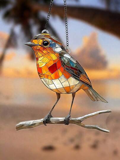 1/2pcs Acrylic 2D Decorative Plate, Outdoor & Garden Decor, Yard & Garden Ornament, Suitable For Room, Bedroom, Kitchen, Home, Wall, Wedding, Farmhouse, Garden, Halloween, Autumn, Christmas, Country Villa Decor, Perfect Gift For Family, Friends And Bird Lovers (8" X 8" Redstart Design)