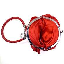 Rose Shape Women's Evening Bag Clutch Handbag CLARA Women Rose Flower Clutch Purse Satin Handbag Wedding Evening Party Bag Novelty Gifts Valentines - 酒紅色 - 查看 5