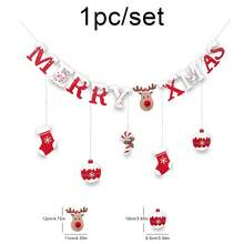 1 set Brad de Crăciun CRĂCIUN FERICIT, Reni, Moș Crăciun, Banner roșu pentru decorarea petrecerii cu cadouri, Ornament agățat cu pom-pom - Multicolor - Vizualizare 9