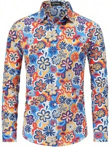 70s Outfits For Men Long Sleeve Casual Button Down 70s Disco Retro Paisley Shirt 70s Floral Vintage Hip Hop Shirts-20256688 - Màu sắc---5 - Xem 1