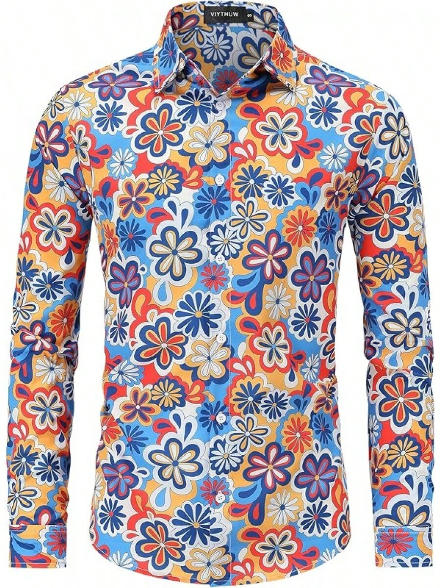 70s Outfits For Men Long Sleeve Casual Button Down 70s Disco Retro Paisley Shirt 70s Floral Vintage Hip Hop Shirts-20256688 - Màu sắc---5 - Xem 1