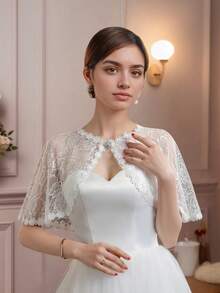 1 件优雅蕾丝新娘披肩，多色婚礼宴会披肩，女士百搭斗篷外套配饰。埃及艳后服装，适合女士节日派对、舞会礼服 - 彩色 - 查看 15