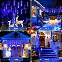 1pc 192LED Meteor Shower Christmas Lights, USB Powered Icicle String Lights, 8 Strings, Available In Blue, White, Multi-Color And Warm White, Suitable For Holidays, Weddings, Parties, Porch, Garden Decor, Christmas Tree Drip Decor, Creating A Charming Ambiance - Multicolor - View 8