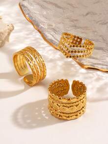 3pcs/Set Stainless Steel Minimalist Geometric Circle Line Design Rings Set, Suitable For Women's Daily And Party Wear