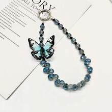 水晶蝴蝶串珠手机挂饰，【防摔】可拆卸时尚水晶手链挂绳，适用于手机、包包、钥匙扣、相机，可用作吊坠装饰