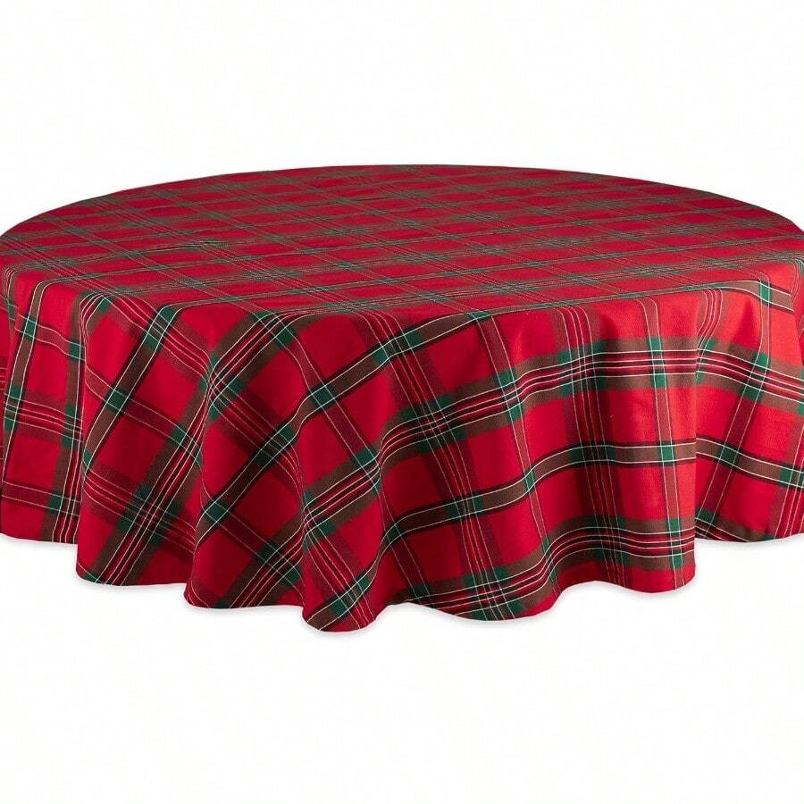 DII CAMZ32812 Mantel para Cena y Festividades Lavable A Maquina 100% de Algodon 177 cm Cuadros Festivos de 4 A 6 Personas - Rojoyverde - Ver 1