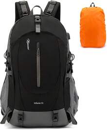 Mochila Senderismo, Mochilas Impermeable de 50L Gran Capacidad, Mochila de Camping para Hombre y Mujer, Mochilas con Múltiples Bolsillos para Montañismo, Escalada, Viaje al Aire Libre - Negro - Ver 10