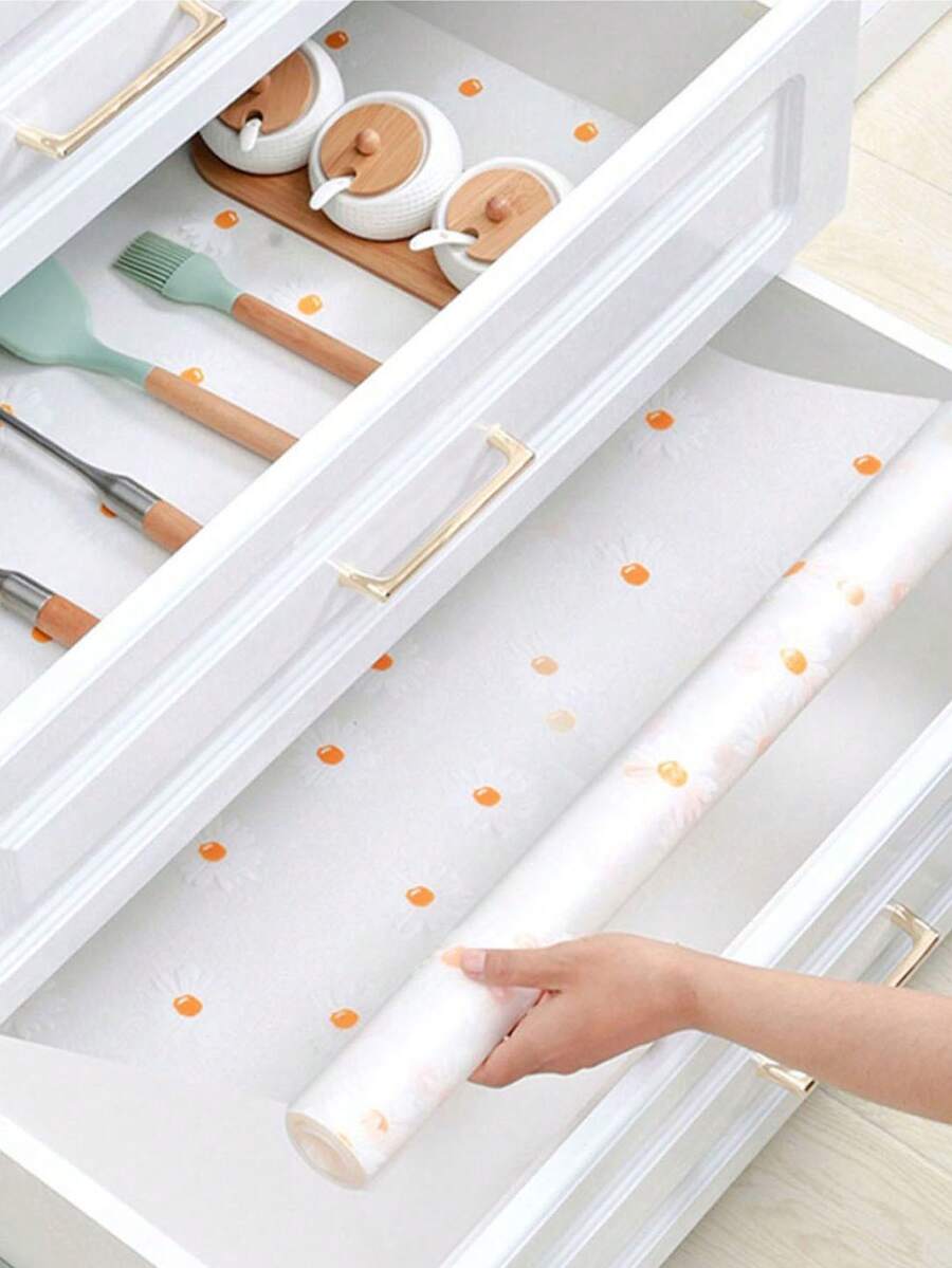 1/5 Rolle transparenter weißer Gänseblümchen-Muster verstärkter Schrankeinsatz, nicht klebend, Schubladenmatte, rutschfester Schrankeinsatz, waschbare EVA Kühlschrankunterlage - Grau - Übersicht 1
