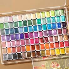 98-Color Pearlescent Watercolor Paint Set, Vibrant Hues, Fade-Resistant, Suitable For Chinese Painting, Calligraphy And Coloring - Sturdy Box For Easy Storage And Transportation - Sets - View 2