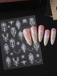 FULL BEAUTY 2 件银色法式蕾丝复古宫廷风格美甲贴纸 5D 浮雕 Y2K 指甲魅力奢华波西米亚哥特式设计指甲滑块装饰美甲用品 - 彩色 - 查看 8