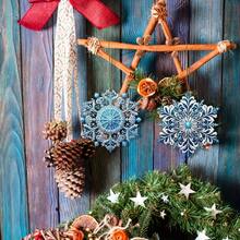 Kreative blaue Schneeflocke-Themen-Dekoration Weihnachts baum party dekorative Schrank anhänger aus Holz